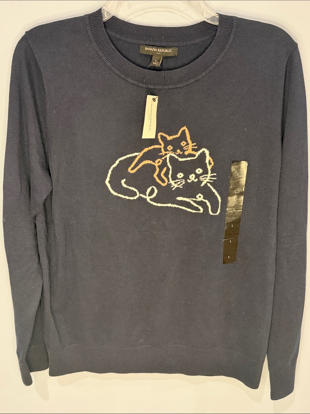Banana Republic 100% Cotton Navy Cat Sweater L NWT!